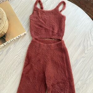 Rylee + Cru GIRLS Fuzzy Knit Set in Deep Rust